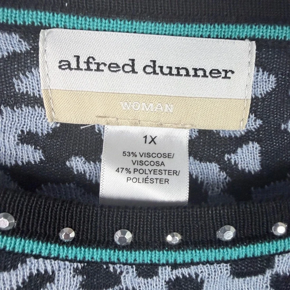 Alfred‎ Dunner Sweater Womens 1XL Blue Animal Print Embellished Stones Plus Size